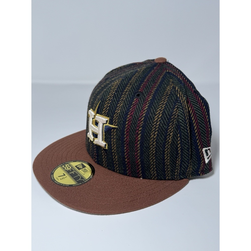 Houston Astros New Era Fitted Hat Sz 7 1/2 Herringbone 2 Tone 59Fifty Wool 50th - Picture 4 of 6